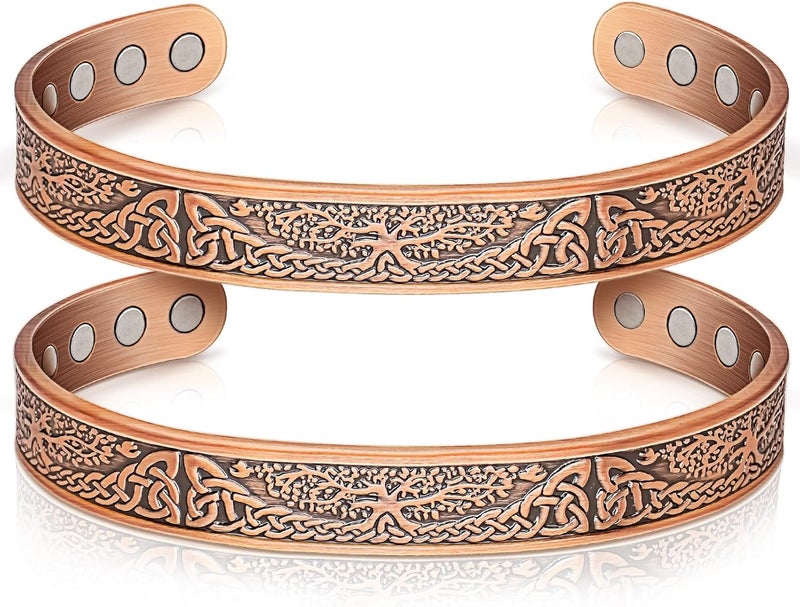 Auramag Magnetic Bangle for Women, 99.99% Pure Copper Cuff Bangle with 3500 Gauss Magnets, Copper Jewelry Gift Adjustable (Set of 2) - Image 1